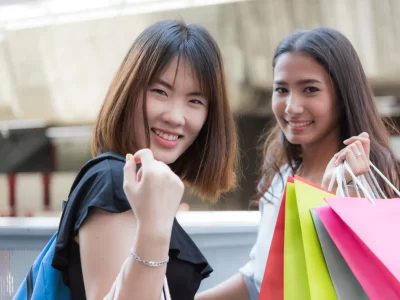 2 girls enjoying their shopping trip in Tanjong Pagar Malls